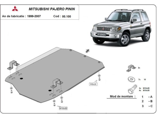Oceľový kryt prevodovky Mitsubishi Pajero Pinin (1997-2007)Mitsubishi Shogun Pinin