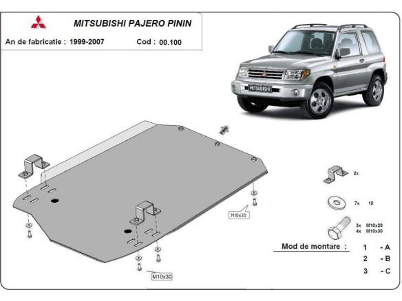 Oceľový kryt prevodovky Mitsubishi Pajero Pinin (1997-2007)Mitsubishi Shogun Pinin