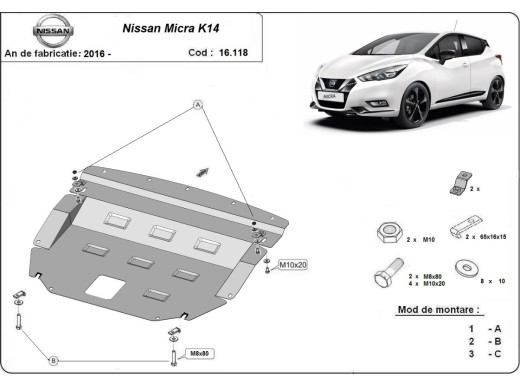 Oceľový kryt motora Nissan Micra (2016-2026)