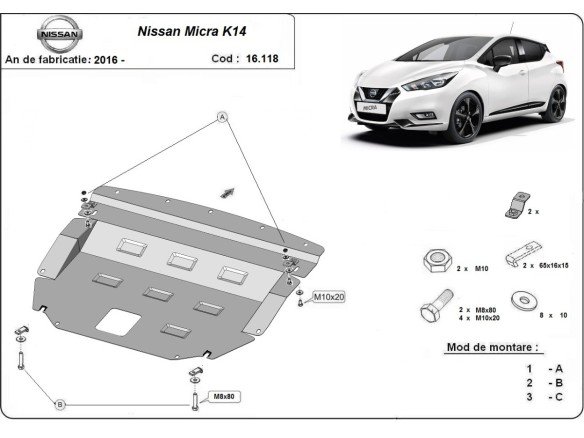 Oceľový kryt motora Nissan Micra (2016-2026)