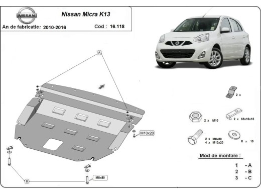 Oceľový kryt motora Nissan Micra (2010-2016)Nissan Micra