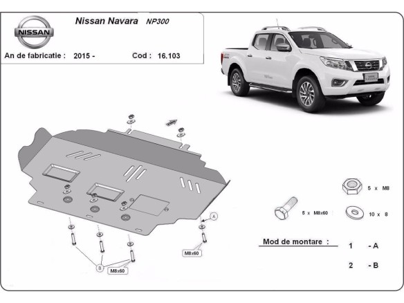 Oceľový kryt motora Nissan Navara NP300 - D23 (2015-2021)Nissan Navara NP300