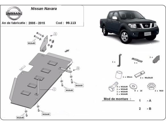 Oceľový kryt palivovej nádrže Nissan Navara D40 (2005-2015)Nissan Navara