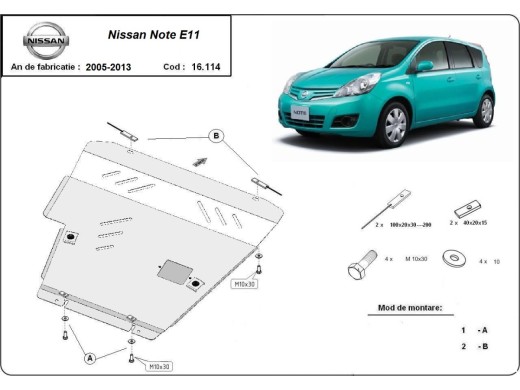 Oceľový kryt motora Nissan Note (2007-2013)Nissan Note