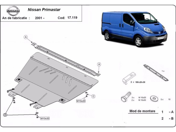 Oceľový kryt motora Nissan Primastar (2001-2015)Nissan Primastar