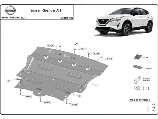 Oceľový kryt motora Nissan Qashqai J12 (2021-2026)