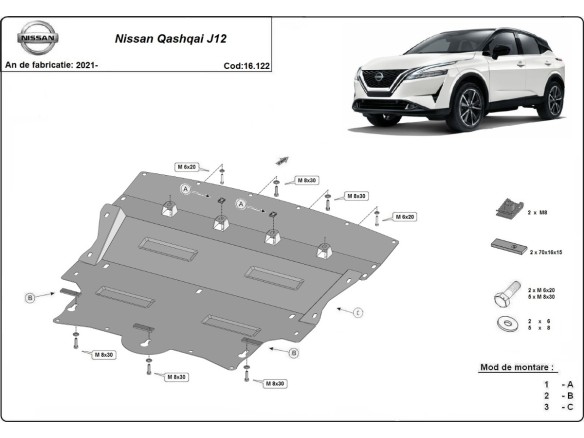 Oceľový kryt motora Nissan Qashqai J12 (2021-2026)
