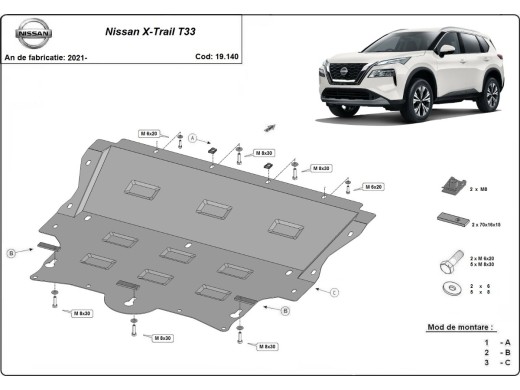 Oceľový kryt motora Nissan X-Trail T33 (2021-2026)