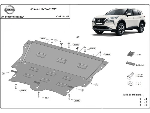 Oceľový kryt motora Nissan X-Trail T33 (2021-2025)Nissan X-Trail