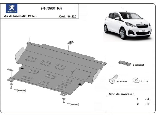 Oceľový kryt motora Peugeot 108 (2014-2021)Peugeot 108
