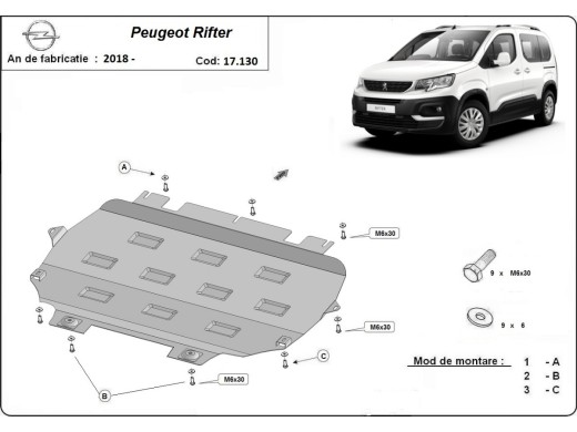 Oceľový kryt motora Peugeot Rifter (2018-2025)Peugeot Rifter/Partner