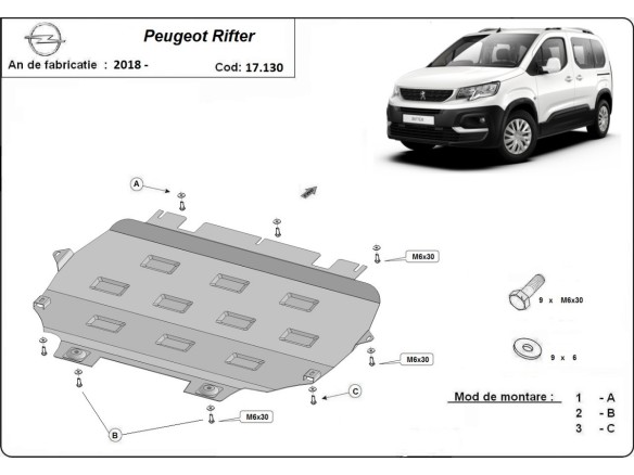 Oceľový kryt motora Peugeot Rifter (2018-2026)