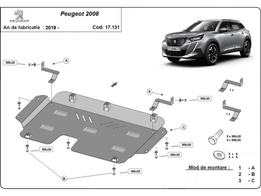 Oceľový kryt motora Peugeot 2008 (2019-2025)Peugeot 2008