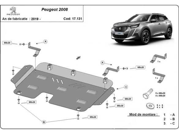 Oceľový kryt motora Peugeot 2008 (2019-2025)Peugeot 2008