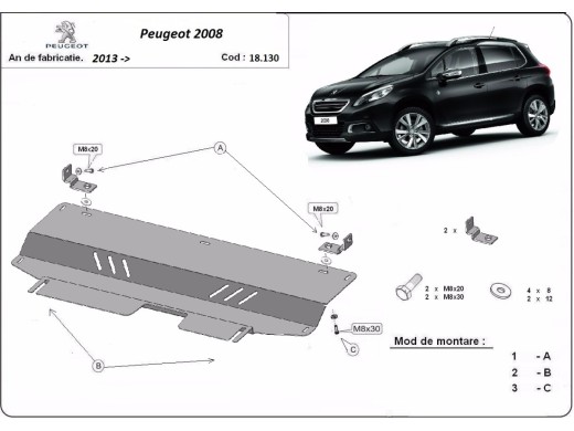 Oceľový kryt motora Peugeot 2008 (2013-2019)Peugeot 2008