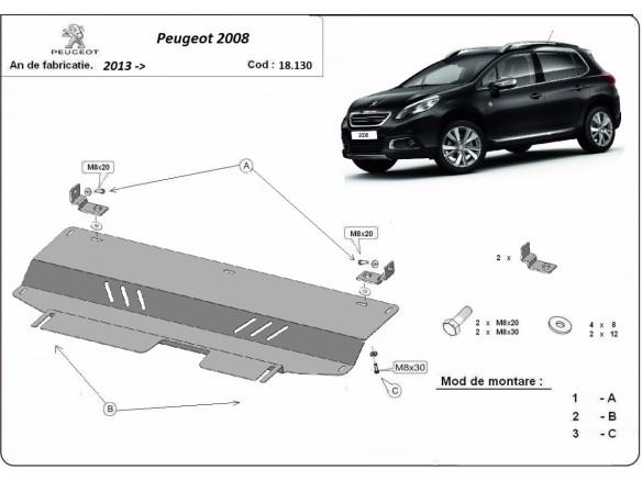 Oceľový kryt motora Peugeot 2008 (2013-2019)Peugeot 2008