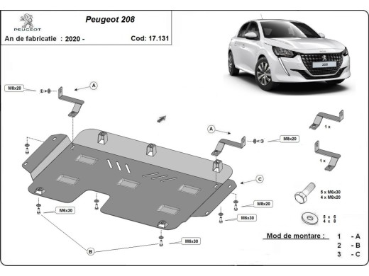 Oceľový kryt motora Peugeot 208 (2019-2026)