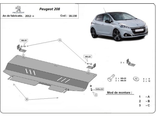 Oceľový kryt motora Peugeot 208 (2012-2019)Peugeot 208