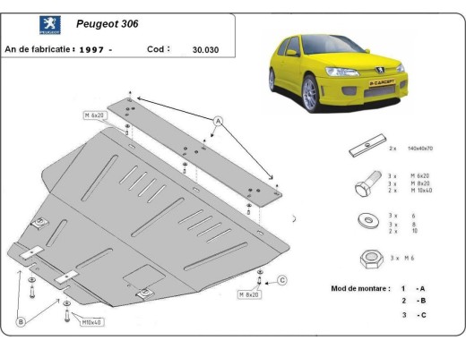 Oceľový kryt motora Peugeot 306 (1997-2004)Peugeot 306