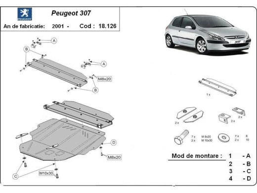 Oceľový kryt motora Peugeot 307 (2001-2008)Peugeot 307