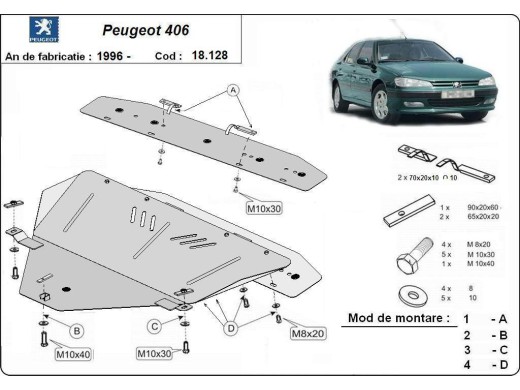 Oceľový kryt motora Peugeot 406 (1996-2004)Peugeot 406