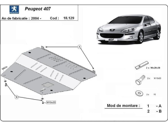 Oceľový kryt motora Peugeot 407 (2004-2011)Peugeot 407