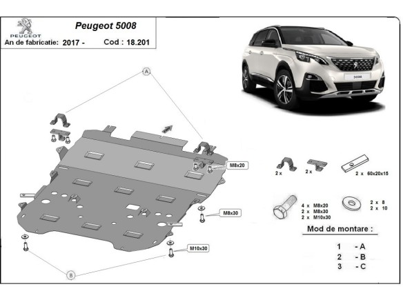 Oceľový kryt motora Peugeot 5008 (2017-2026)