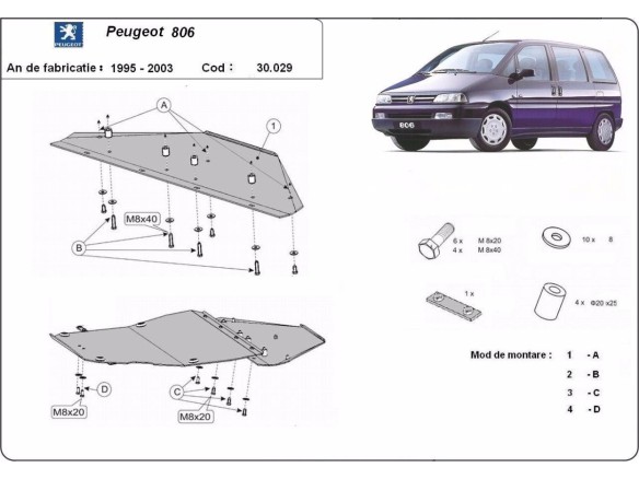 Oceľový kryt motora Peugeot 806 (1995-2003)