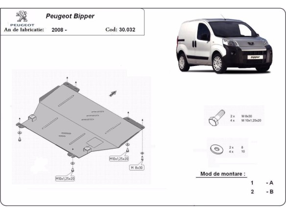 Oceľový kryt motora Peugeot Bipper (2007-2021)Peugeot Bipper