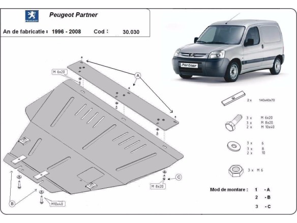 Oceľový kryt motora Peugeot Partner (1996-2008)Peugeot Partner