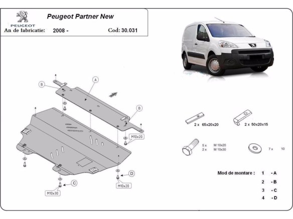 Oceľový kryt motora Peugeot Partner (2008-2018)Peugeot Partner