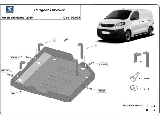 Oceľový kryt AdBlue Peugeot Traveller (2020-2025)Peugeot Traveller