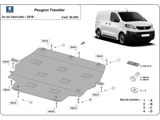 Oceľový kryt motora Peugeot Traveller (2016-2026)