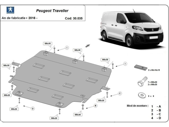 Oceľový kryt motora Peugeot Traveller (2016-2026)