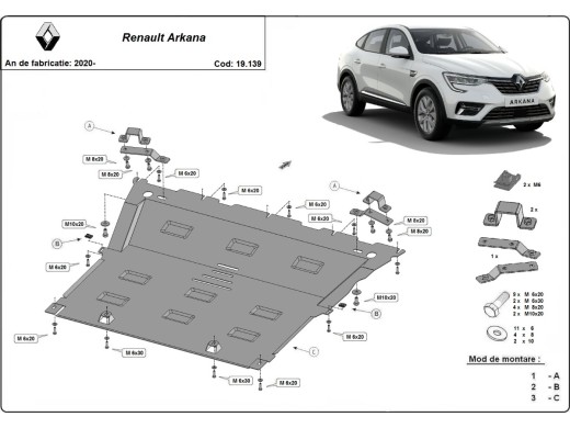Oceľový kryt motora Renault Arkana (2020-2026)