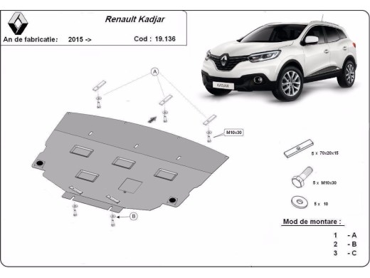 Oceľový kryt motora Renault Kadjar (2015-2022)Renault Kadjar