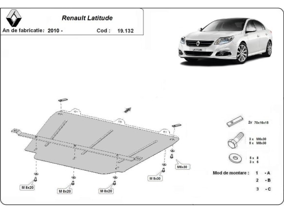 Oceľový kryt motora Renault Latitude (2010-2015)Renault Latitude