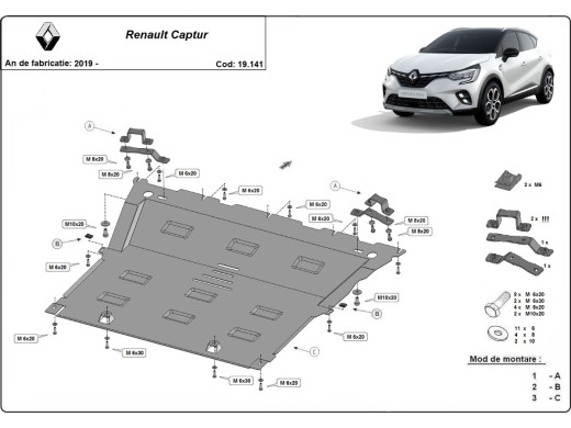 Oceľový kryt motora Renault Captur (2019-2026)