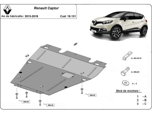 Oceľový kryt motora Renault Captur (2013-2019)Renault Captur