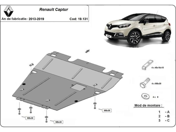 Oceľový kryt motora Renault Captur (2013-2019)Renault Captur