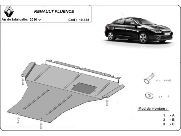Oceľový kryt motora Renault Fluence (2010-2015)Renault Fluence