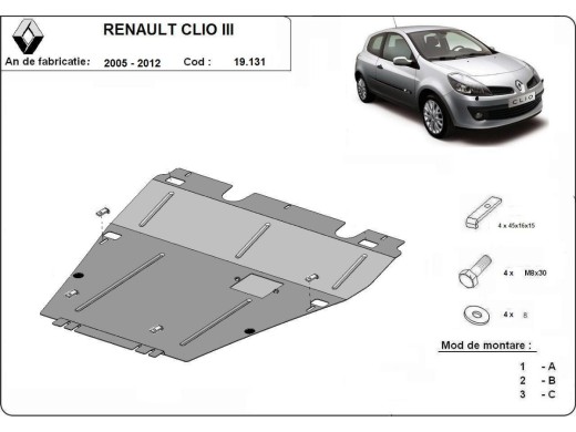 Oceľový kryt motora Renault Clio 3 (2005-2012)Renault Clio