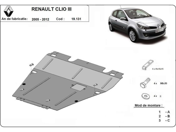 Oceľový kryt motora Renault Clio 3 (2005-2012)Renault Clio