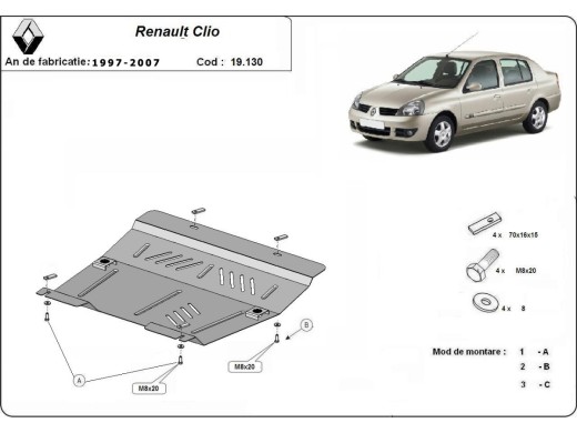 Oceľový kryt motora Renault Clio 2 (1997-2007)Renault Clio