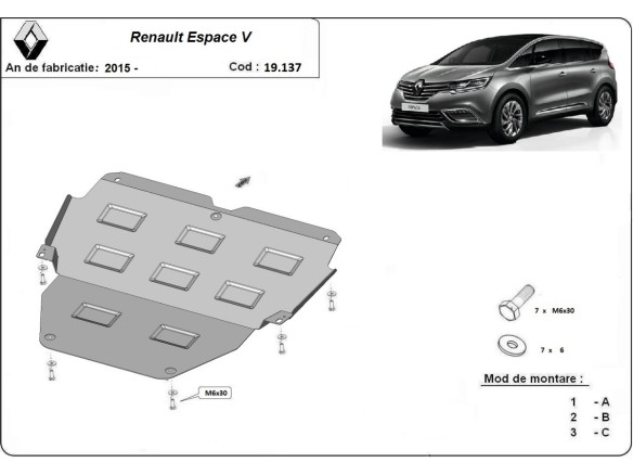 Oceľový kryt motora Renault Espace 5 (2015-2025)Renault Espace