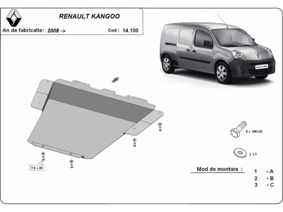 Oceľový kryt motora Renault Kangoo (2008-2021)Renault Kangoo