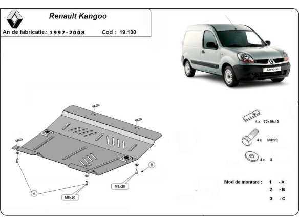 Oceľový kryt motora Renault Kangoo (1997-2008)Renault Kangoo