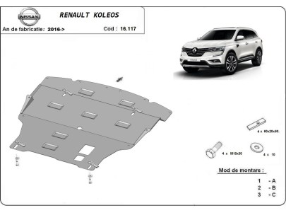 Oceľový kryt motora Renault Koleos (2016-2025) 2
