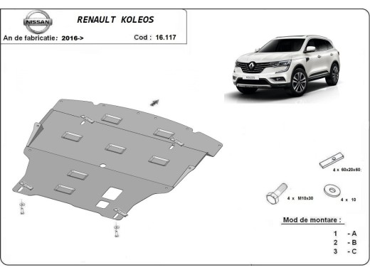Oceľový kryt motora Renault Koleos (2016-2026)