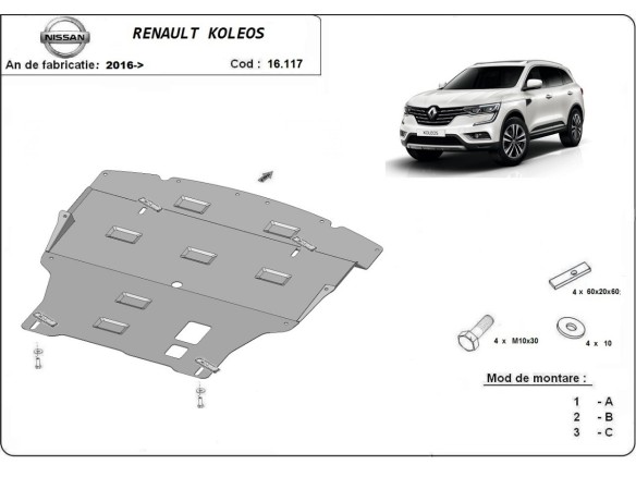Oceľový kryt motora Renault Koleos (2016-2026)